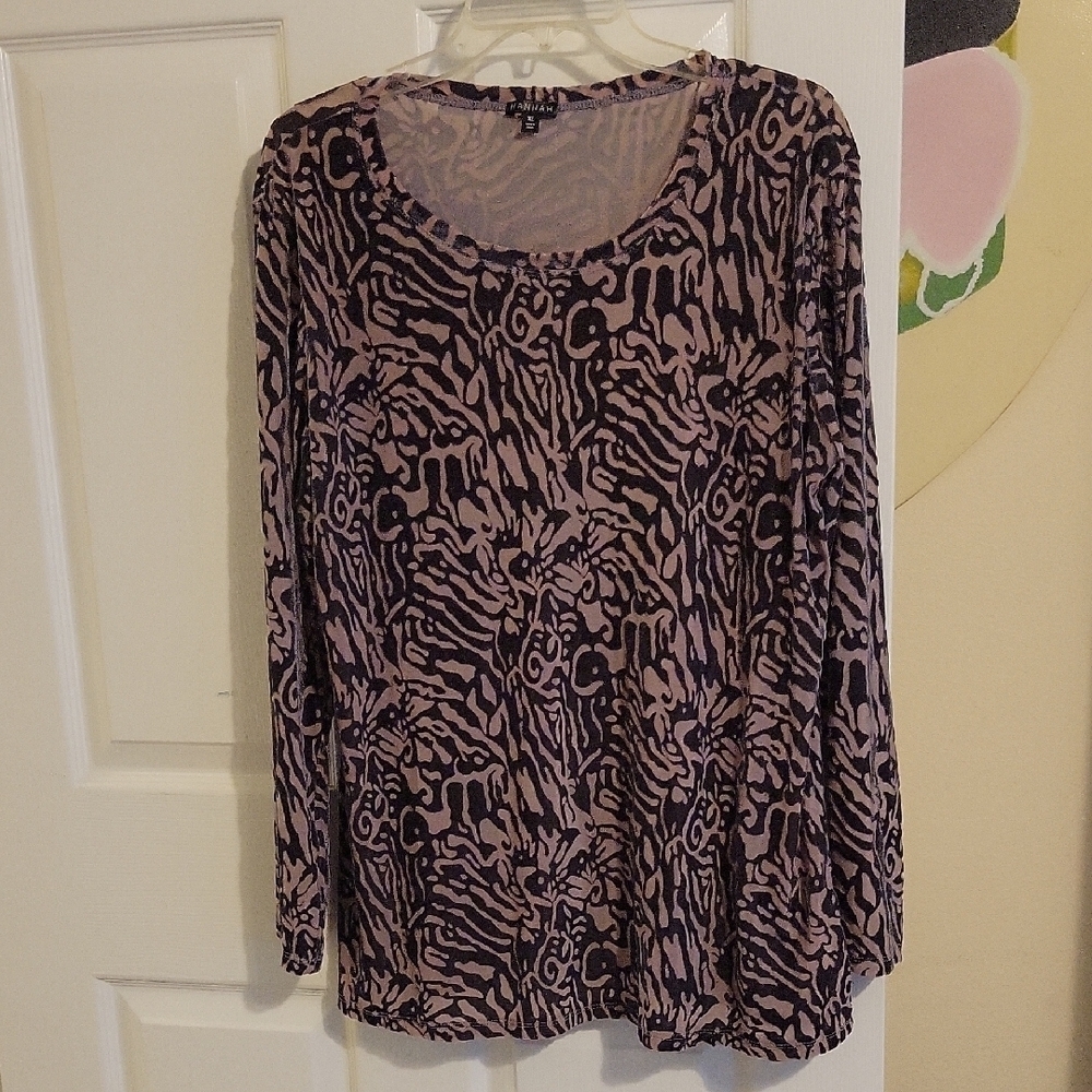 Hannah SzXL burnt velvet scoop neck Zebra Print Long Sleeve Top